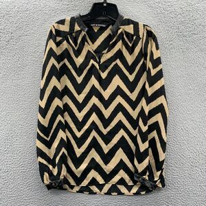 ZAC AND RACHEL Blouse Womens Small Top Long Sleeve Beige Black